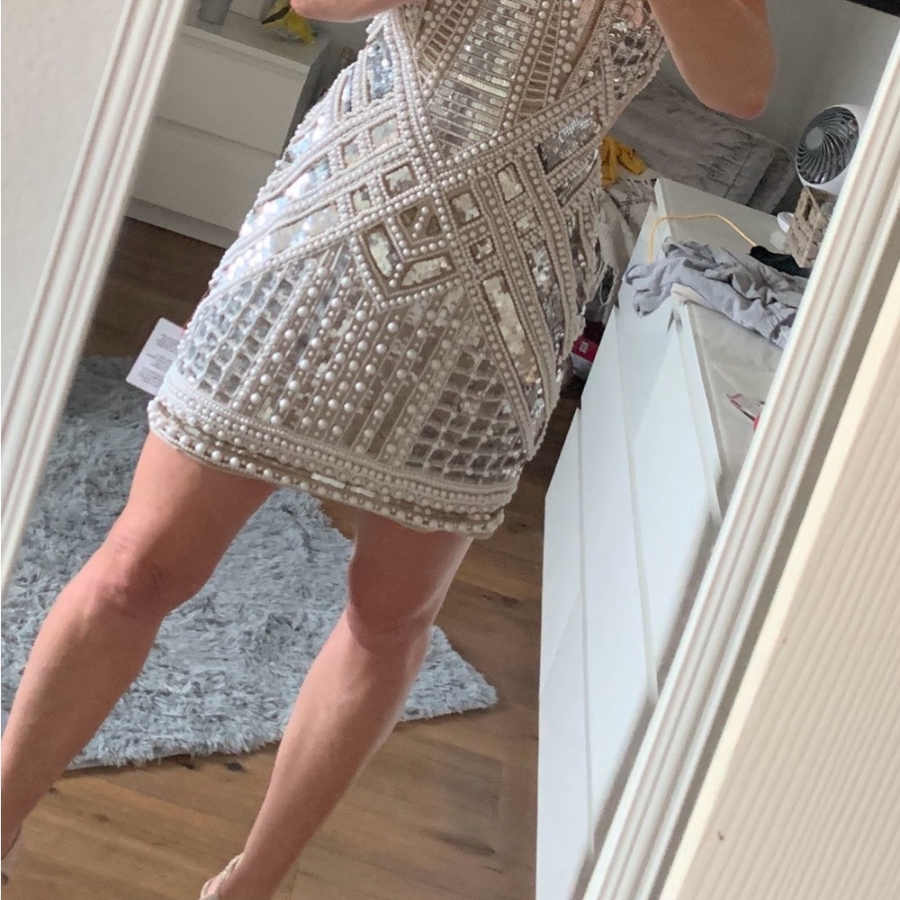 ASOS Elegant Silver Beaded Cocktail Dress - Picture 5 of 10